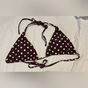 Brown Triangle Bikini Top with White Polka Dots